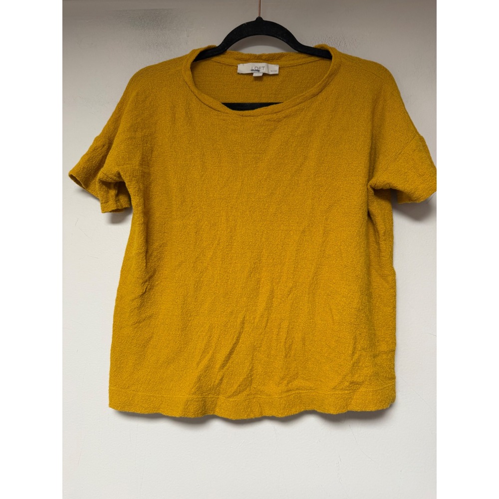 LOFTβ Textured Knit Top Womens SP Mustard Yellow Excellent Short Sleeve Boxy Tee